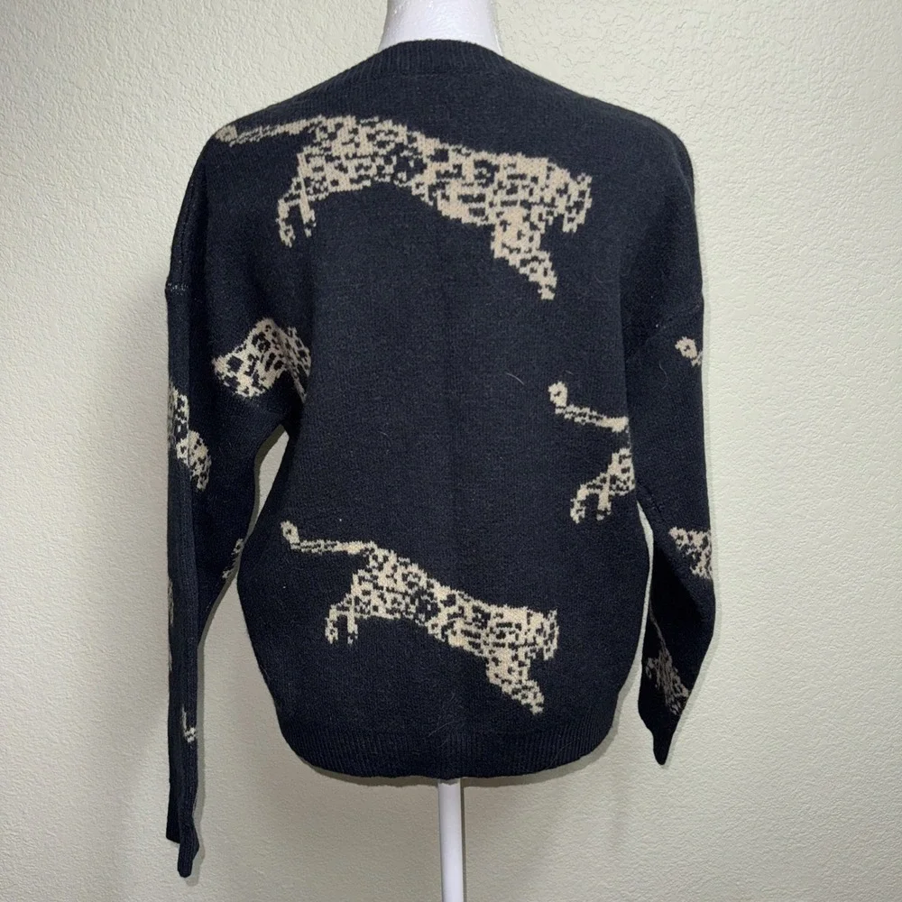 Leopard Jaguar Sweater Women's M Black Tan Jacquard Knit Indy Sleaze Mob Wife